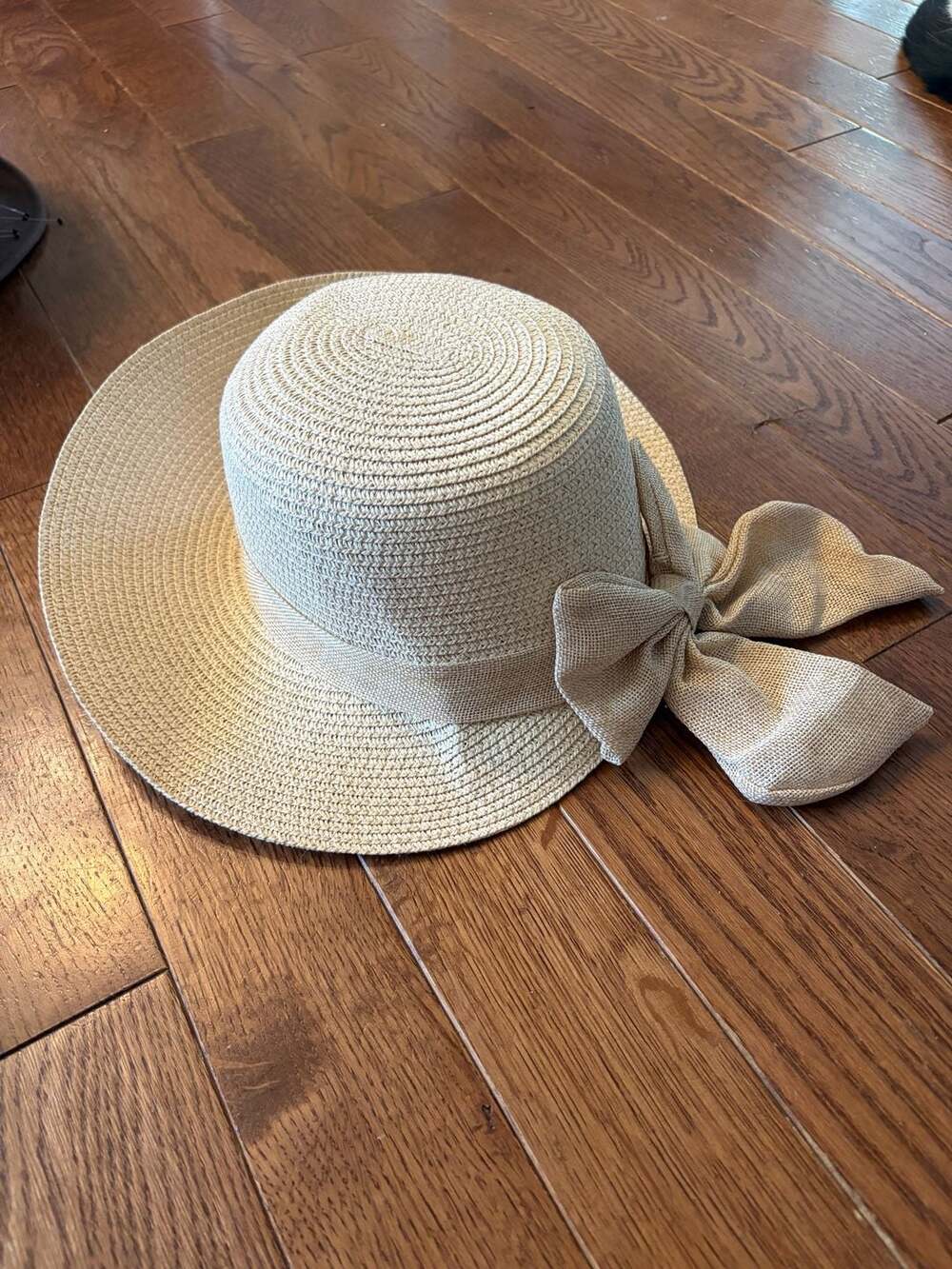 Candor New York City Straw Sun Hat With Bow Beige